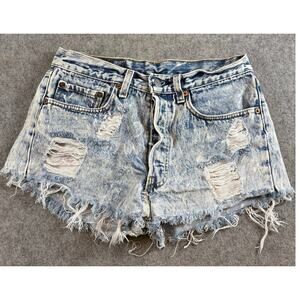 VINTAGE 90s Levis Jean Shorts Women Size 28 Blue Denim Cut Off Frayed Distressed